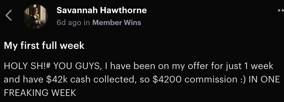 Savannah — $42K cash collected, $4,200 commission in one week