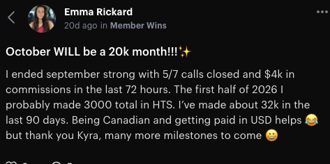 Emma — 5/7 calls closed, $4K in comms in 72 hours