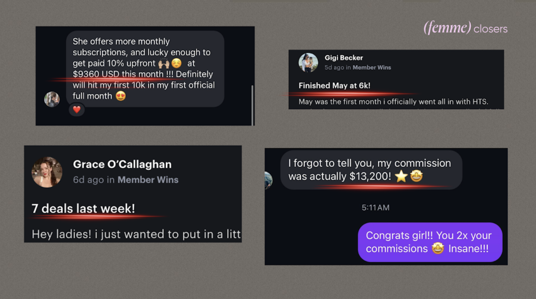 Member wins — Grace 7 deals, Gigi finished May at 6K