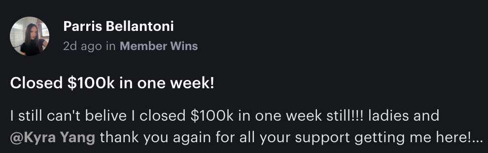 Parris — Closed $100K in one week