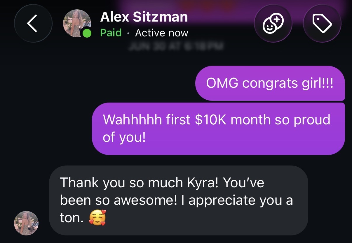 Alex — First $10K month