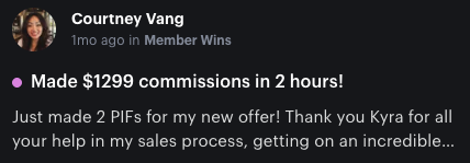 Courtney — Made $1,299 commissions in 2 hours