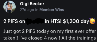 Gigi — 2 PIFs on her first ever offer — $1,200 day