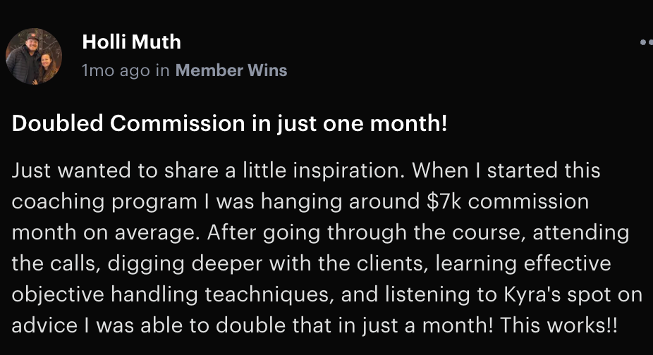 Holli — Doubled her commissions to over $17K