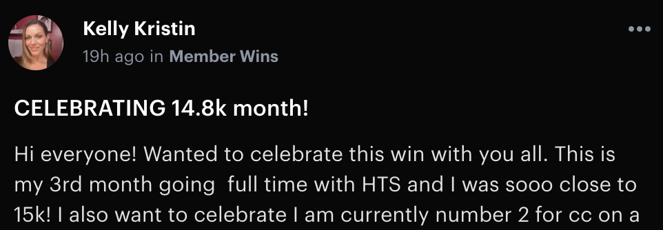 Kelly — Celebrating a $14.8K month